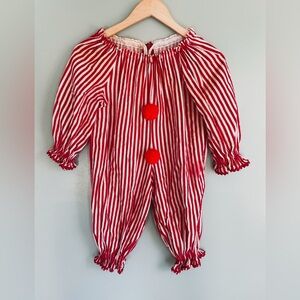 Vintage Handmade Toddler Clown Costume Red White Striped Jumpsuit Circus Size 2T